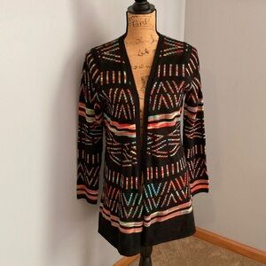 New Directions Petite Tribal Print Open Front Cardigan Sweater Women Size PS